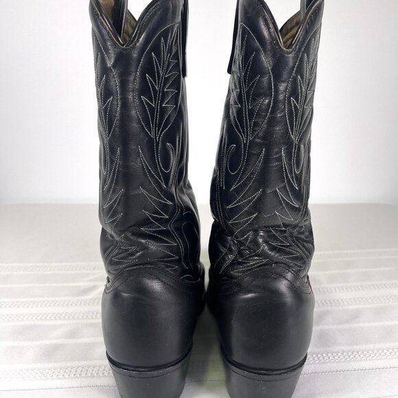 Vintage Black Leather Roper Cowboy Boots Men’s Size 8.5 3E Western Point Toe USA - Picture 5 of 13
